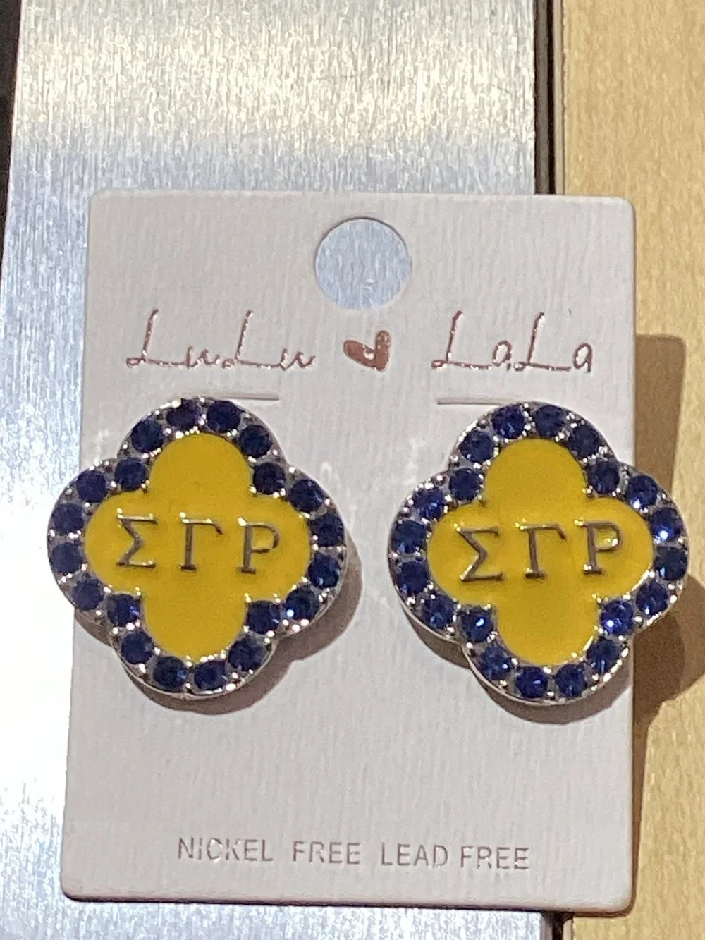 lululemon athletica Yellow and Blue Sigma Gamma Rho Clover Stud Earrings - Picture 1 of 2